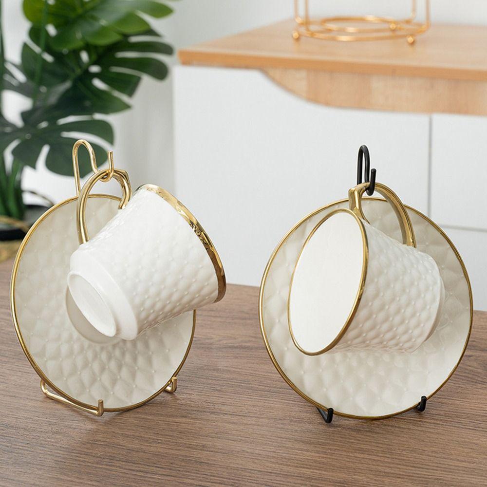 Decorative Cup and Saucer Display Stand Metal Saucer Holder Kitchen Cup Organizer  Home Kitchen