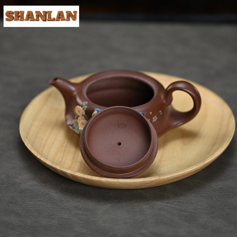 200ml Yixing Purple Clay Teapots Handmade Curve Pot Raw Ore Di Cao Qing Mud Kettle With Strainer Zisha Tea Set Drinkware Craft