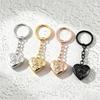Porte-clés Cœur Rose en Acier Inoxydable Boîte Photo Finition Miroir
