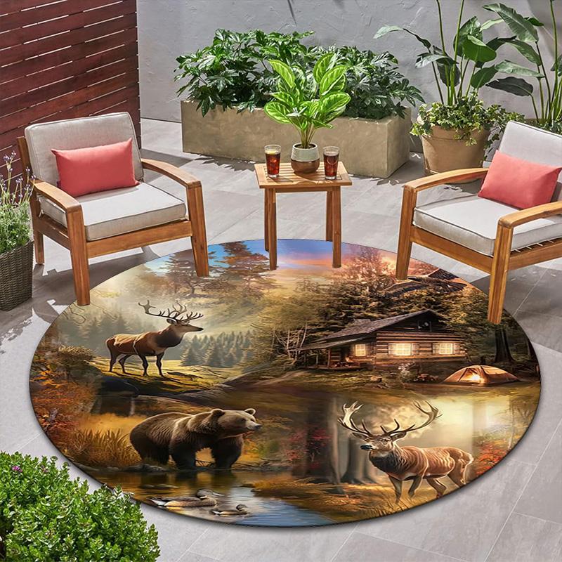 Wilderness Cabin Serenity Round Rug Home Soft Decorative Anti Slip Yoga Table And Chair Mat Carpet Outdoor Floor Mat Carpet S7