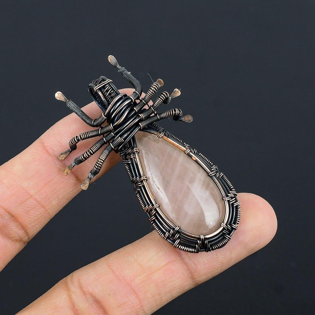 Rose Quartz Jewelry, 999 Copper Wire Wrapped Pendant Handmade Gemstone Jewelry, Gifts For Wife Brand New Pendant