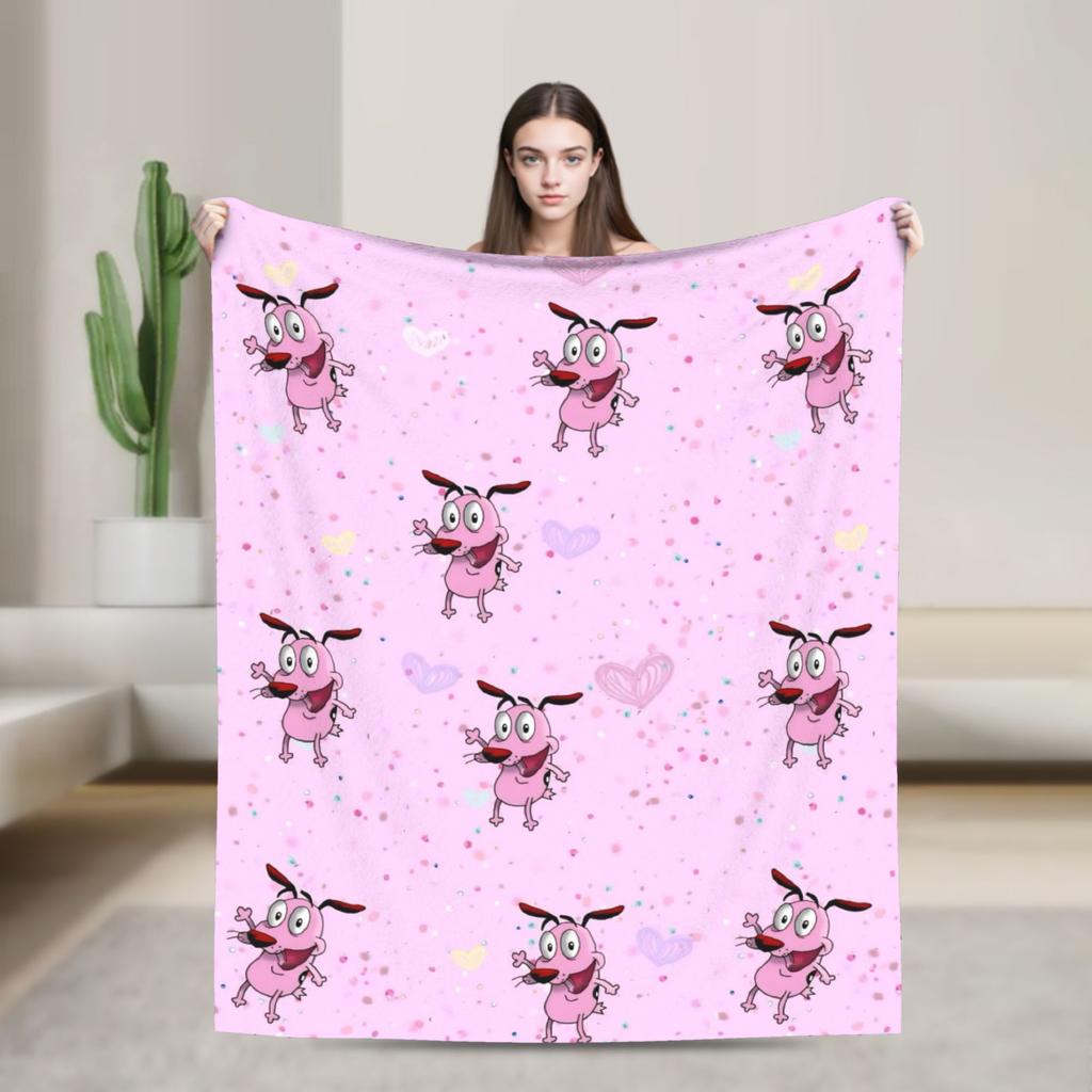 Couraged Cowardlys Dogs Knitted Blanket Coral Fleece Plush Cartoon UltraSoft Throw Blankets for Bedding Couch Bedspread