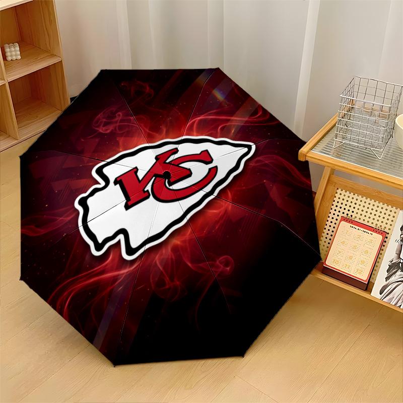 Kansas City Chiefs Print Auto 8?Ribs Folding Umbrella Wind Resistant Lightweight Automatic Umbrella For Daily Travel