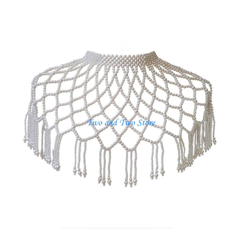 HX6F Fashionable Beaded Necklace Body Chain Sexy Shawl Necklaces Chains Display Your with this Unique Accessory CN