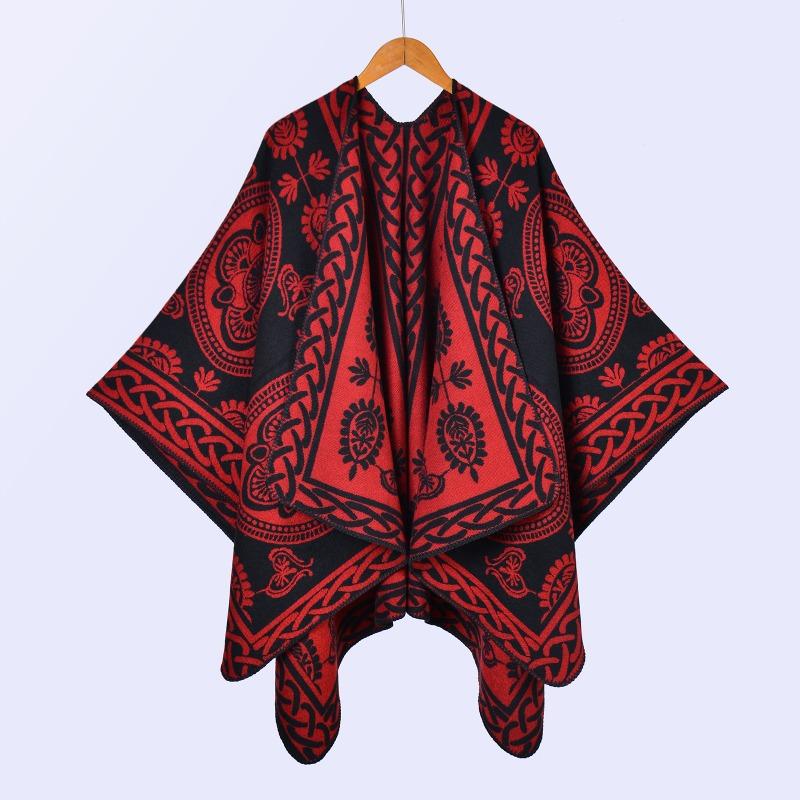 Street New Ladies Scarf Shawl Autumn and Winter Thickened Imitation Cashmere Jacquard Split Warm Cape