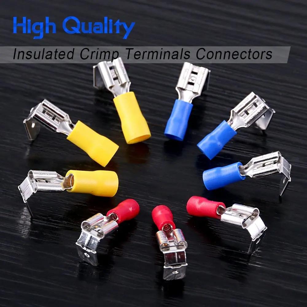 50/100Pcs Bagged Cold Pressed Terminal Kit Insulated Quick Connect Crimp Connectors for Automotive Wiring Red Blue Yellow
