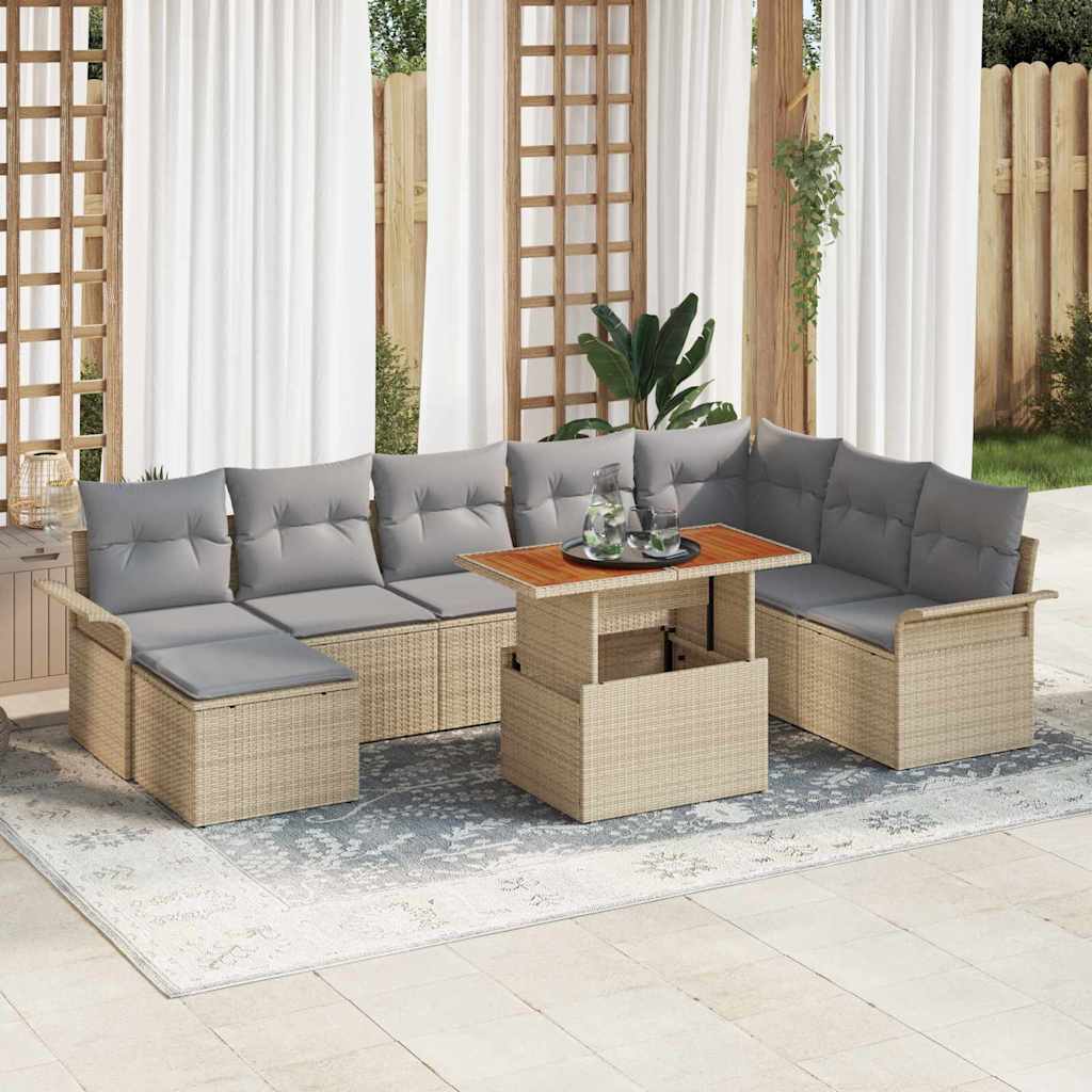 Garden Sofa Set with Cushions 9 Pcs Beige and Light Grey