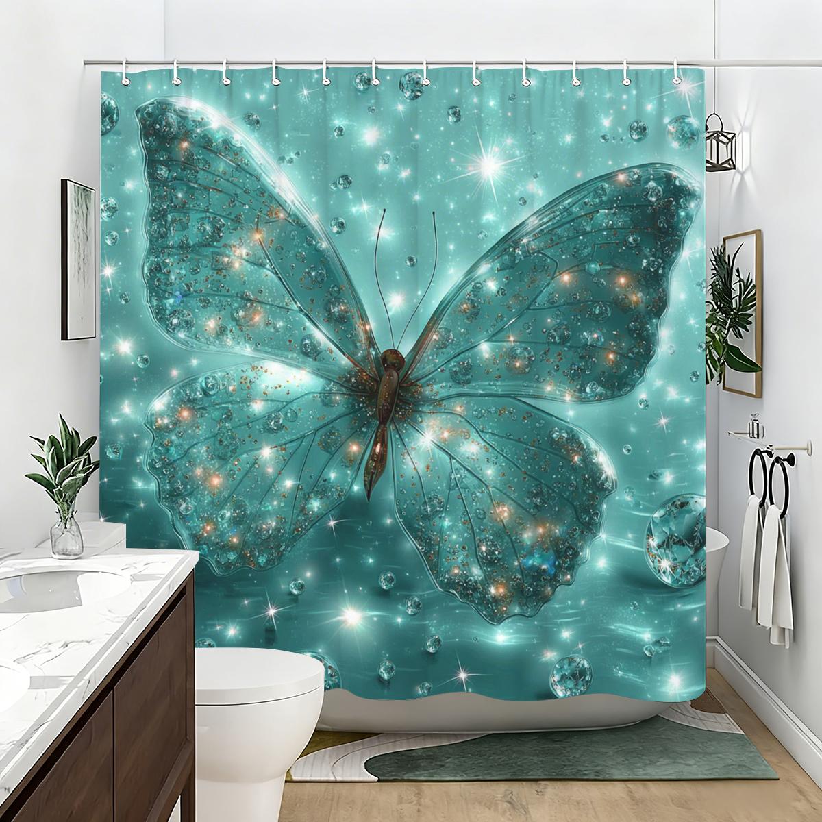 

Gorgeous Butterfly Pattern Polyester Shower Curtain - Stylish Bathroom Decor, Fancy Bathtub Partition Polyester For Home W60H190(CM)-1 Pcs