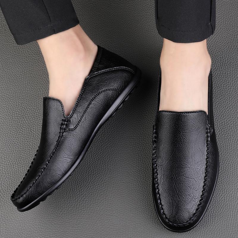New large size 100% cowhide men leather shoes fashion thick soled business casual leather shoes for men sports light men loafers