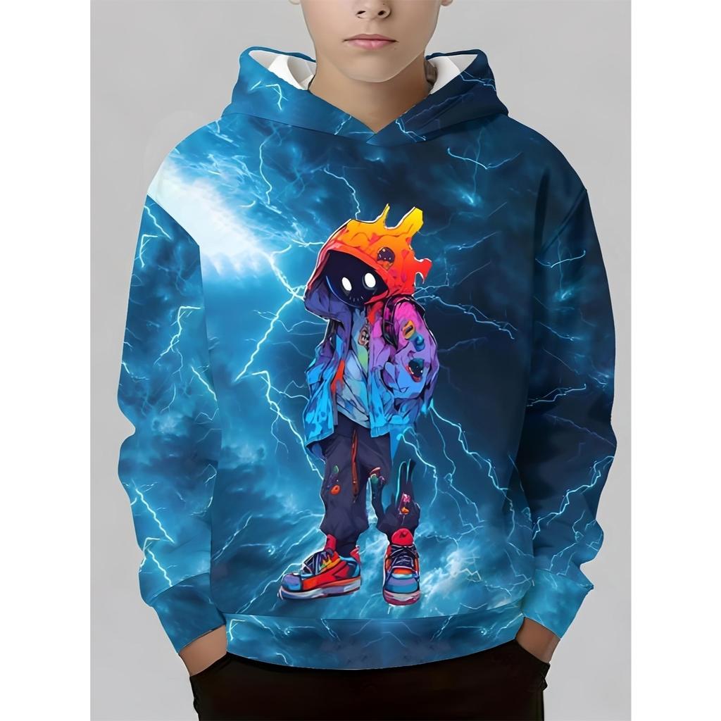 Cool Lightning Background Paired with Trendy Cartoon Characters, Digital Printing, Colorful and Eye-catching