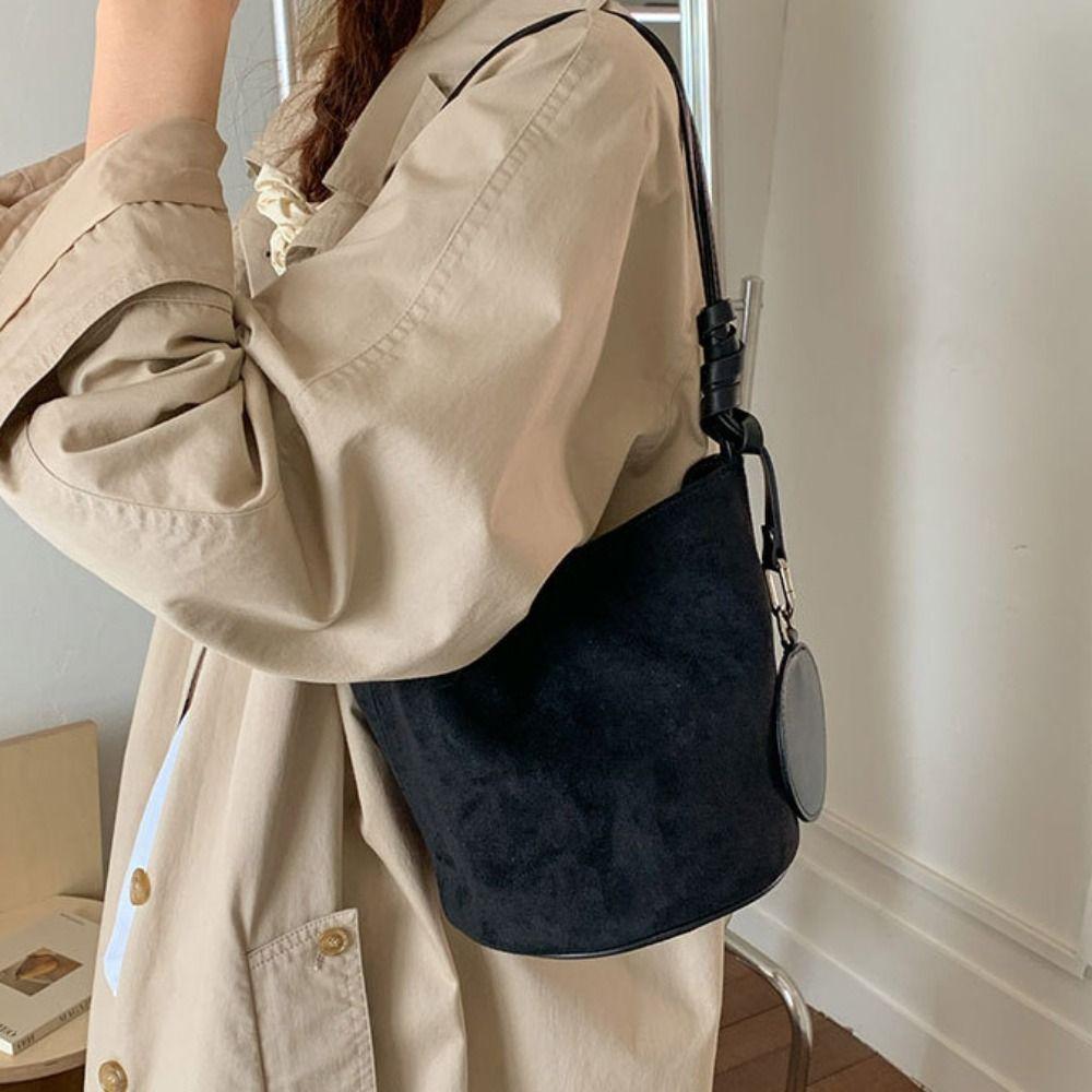 with Round Pendant Slouchy Hobo Bags Shoulder Bag Solid Color Tote Bag  Summer