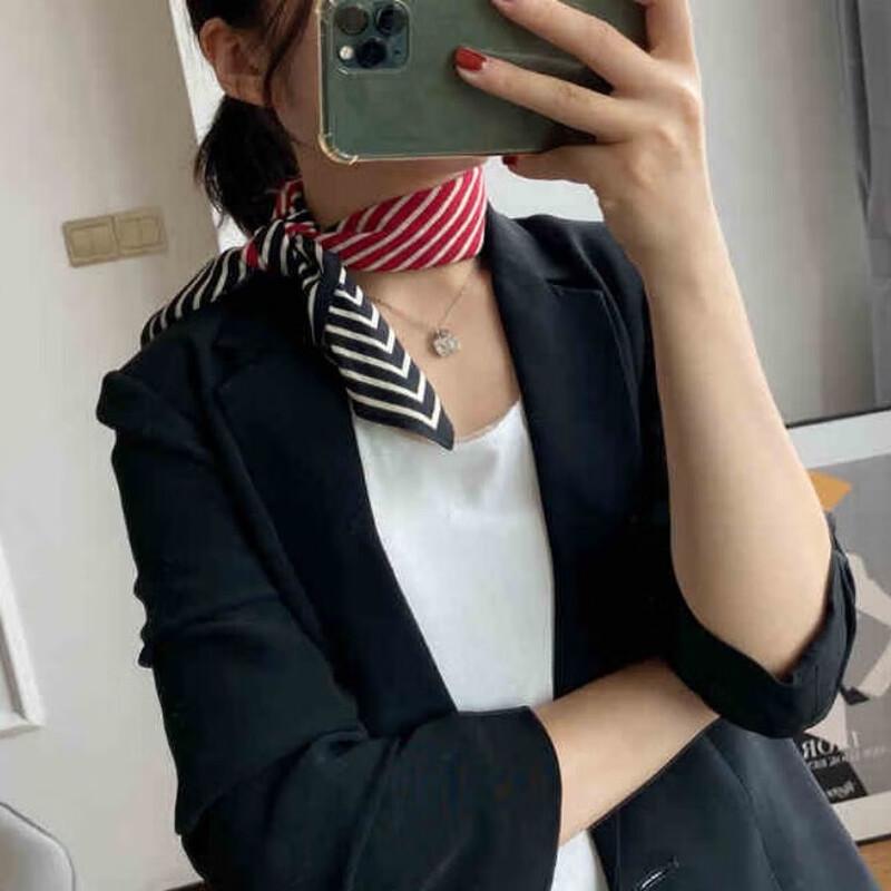 NINA SOLOR 57cm Versatile Striped Silk Square Scarf