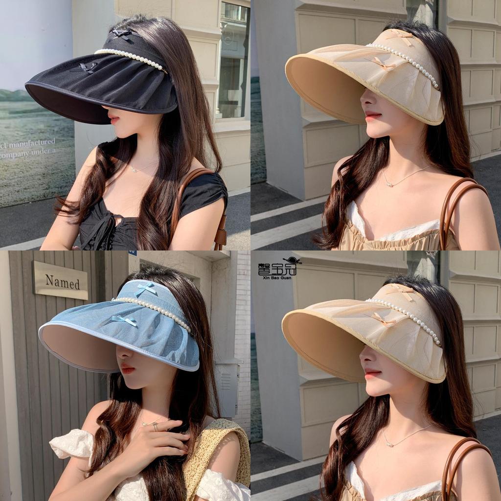 Summer Sun Protection Hat With Large Brim And Pearl Bow For Womens Outdoor Sunshade