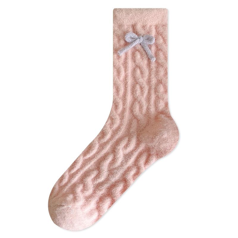 

Australian Fleece Socks for Women s Autumn and Winter Sleep, Fleece and Thickened for Warmth, Winter Bow Pile Socks 1 pair