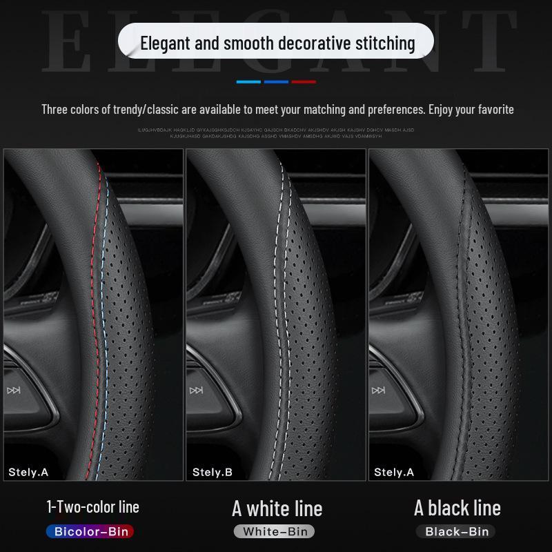 Ford-Compatible Leather Steering Wheel Cover for Focus, EcoSport, Taurus, Edge, Escort, Kuga, Mondeo