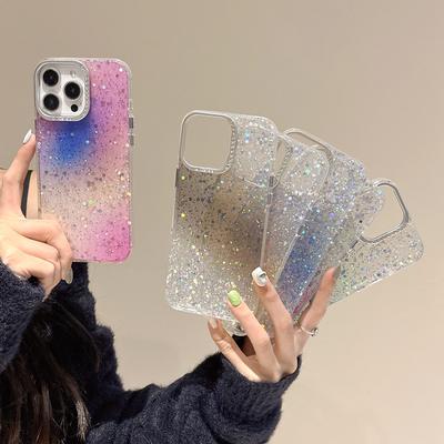 Poudre Pailletée Dégradée Ciel Étoilé Applicable à Coque Mobile Apple 16 Strass IPhone15 ProMax Étui de Protection Anti-Chute Fée