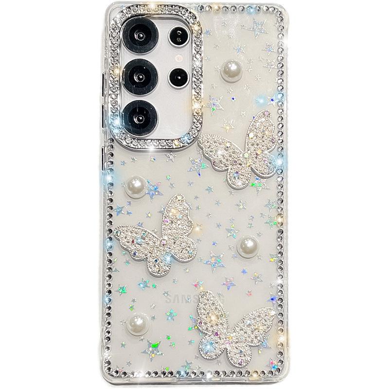Applicable To Samsung S26Ultra Butterfly Pearl Mobile Phone Case Apple 17air Glitter lMD Handmade Samsung A17A56