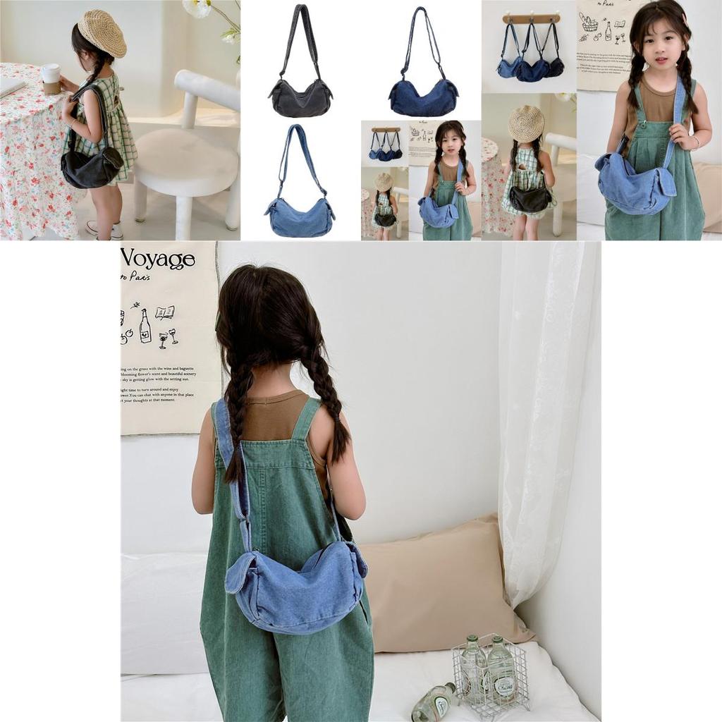 Trendy Chic Kids Shoulder Bag In Denim Material With Fun Cartoon Prints