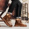 Fashion Men's Fashion Trends Brown Leather Boots Outdoor Walking Mountaineering Travel Thick Bottom Ankle Boots Comfort Durable Boots
