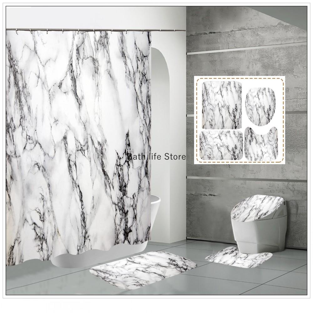 Luxury Golden White Marble Shower Curtain Modern With Non Slip Rug Mat Bathroom Waterproof Polyester Fashion Home Decor 180x180