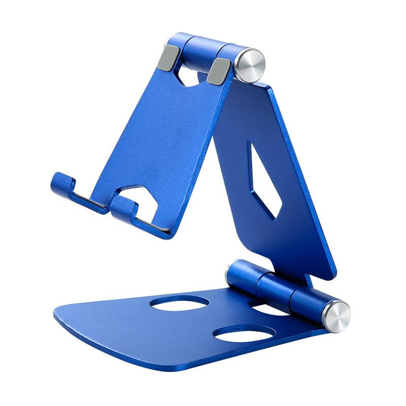 Portable Aluminum Alloy Phone Stand: Double-Fold Desktop Holder, Customizable with Logo синий
