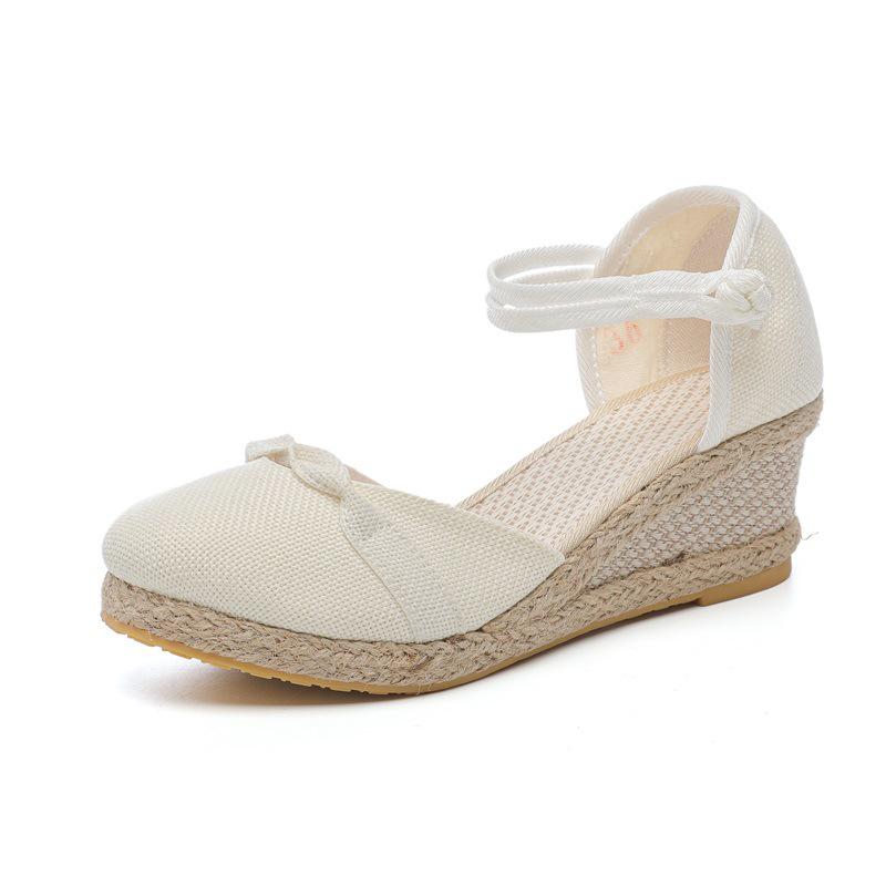 

Korean Style 2025 Women s Wedge Heel Espadrille Sandals - Comfortable, Casual, Pointed Toe, Buckle Design Size 34 белый
