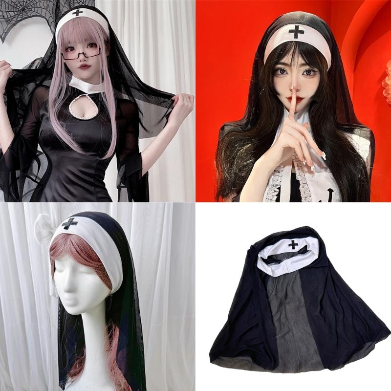 Nun Hats for Women Adult Halloween Costume Accessory Lightweight Nun Headpiece Nun Headband Caps Nun Habits Hat
