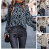 Blusa estampada, moda feminina, temperamento, camisas elegantes, cobertura, manga comprida, gola meia alta, blusa solta, camisa de escritório