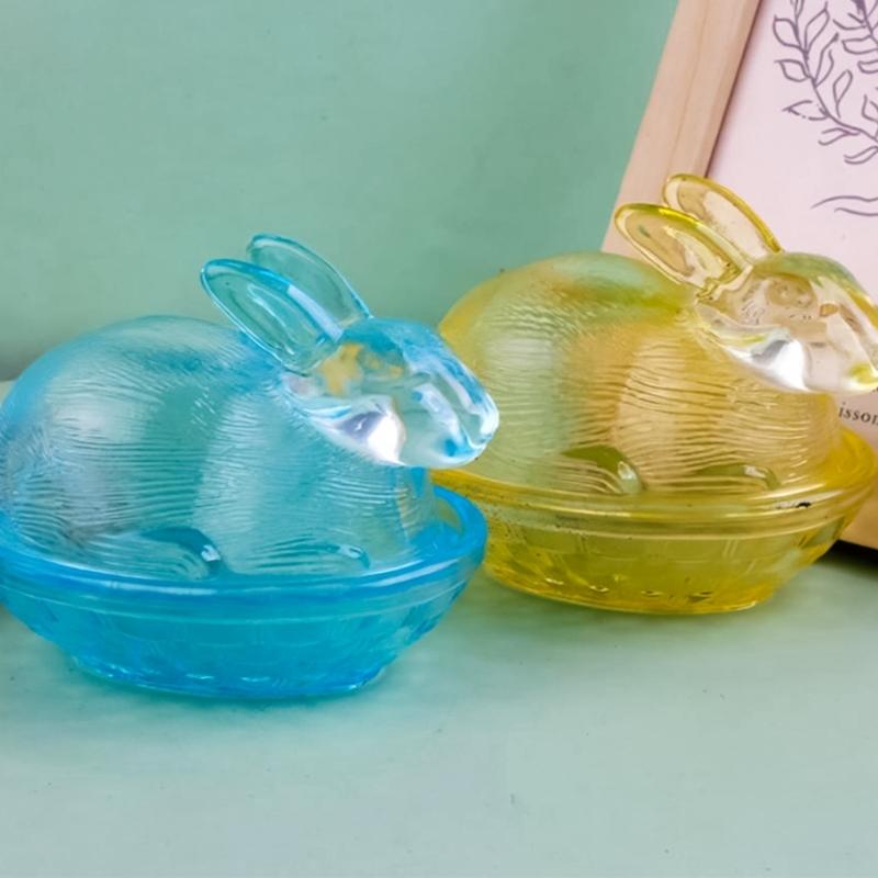 Lovely Transparent Glass Rabbit Jar Household Candy Dispenser Bowl with Lid Kitchen Counter Decoration