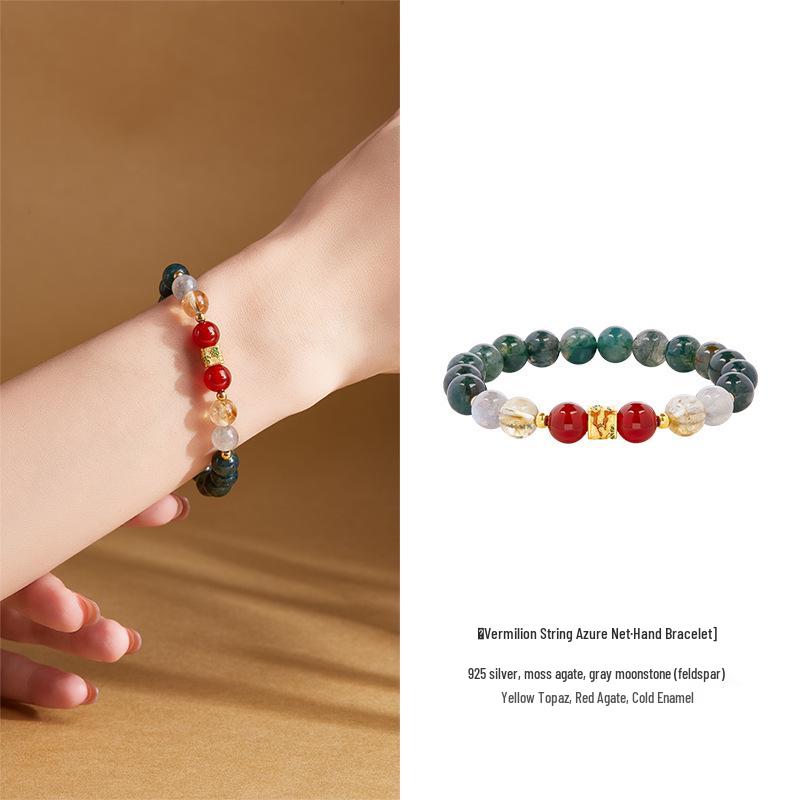 

S925 Sterling Silver Yellow Tower Crystal & Red Agate Women s Bracelet – Exquisite High-End Design 925 Silver