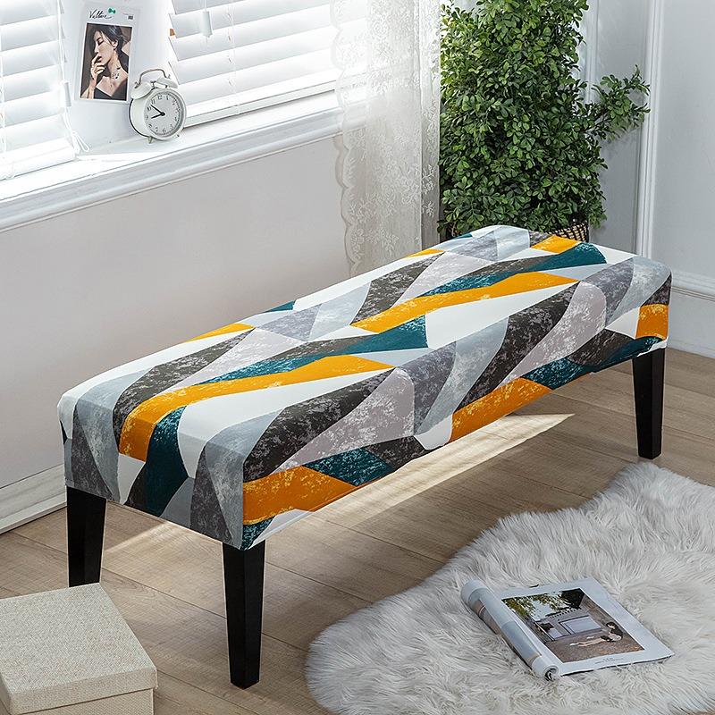 Geometric Bench Cover Stretch Spandex Piano Stool Cover Long Ottoman Cover Solid Color Changing Shoes Chair Slipcover Home Decor