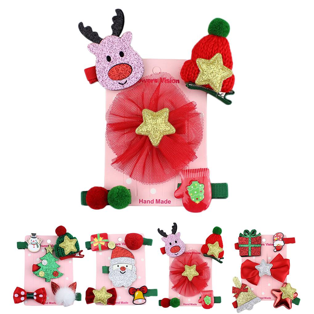 5pcs Christmas Hair Clip Hairpin Baby Girls Children Headdress Duckbill Clip Barrettes - Style 3