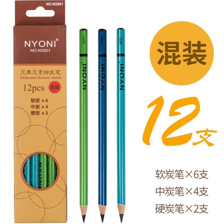NYONI 12 stuks Houtskool Houten Potlood Zacht/Medium/Hard om te Tekenen Professionals Kern Tekening