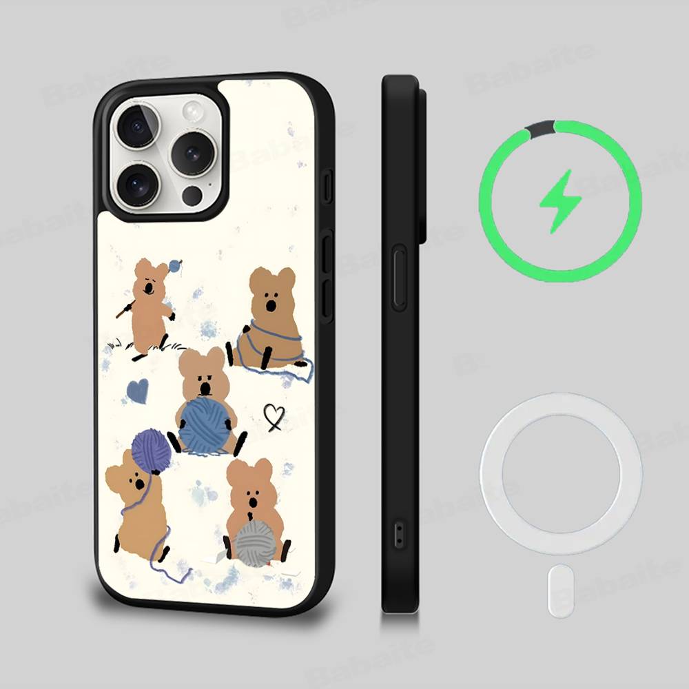Милый Медведь Квокка Чехол для Телефона MagSafe Для IPhone 16 15 14 13 12 11 17 Pro Max Plus Магнитная Беспроводная Крышка iPhone 16 pro