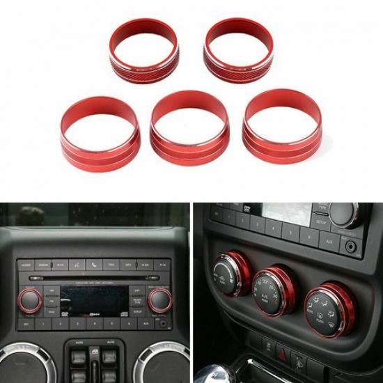 for 11-17 Jeep Wrangler JK Air Conditioner Switch CD Button Knob Ring Trim Red