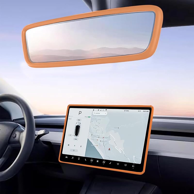 2PCS Protector Trim Frame Compatible With Tesla Model 3 Y -2024 2026 Screen Edge Frame Rearview Mirror Cover Interior Silicone Decorations Center