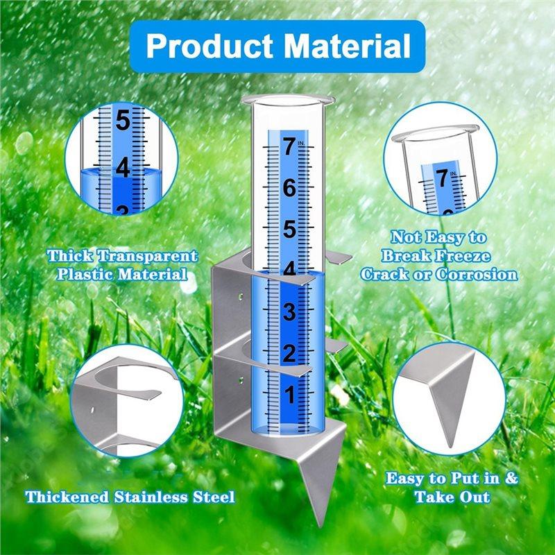 A84X-Rain Gauge With Stainless Steel Mounting Rack Holder, For Outdoor, Rain Gauge For Yard Garden Fence Lawn Patio Farm