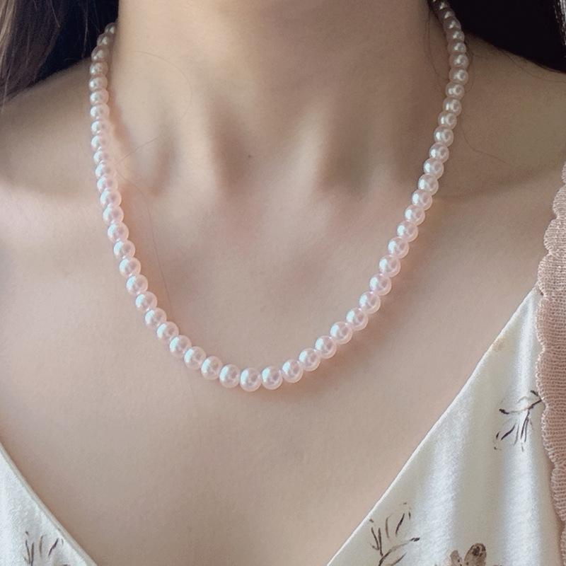 Cherry Blossom Pink Pearl Necklace: Elegant, Lustrous, Perfectly Round - Ideal for Spring & Versatile for Women
