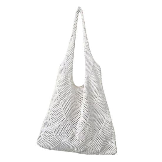 Women Crochet Shoulder Bag Lightweight Solid Color Mesh Handbag Fashionable Beach Bag Daily Commuting