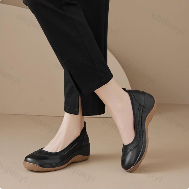 Fashion Women's Wedge Shoes Spring Autumn New Comfortable Height Increase Breathable Leather Shoes Slip On Fashion Non Slip Casual Shoes
