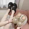 2025 Summer New Fashion Trend Rhinestone One Pedal Beach Hollow Thick-soled Bag Head Half Slippers Women