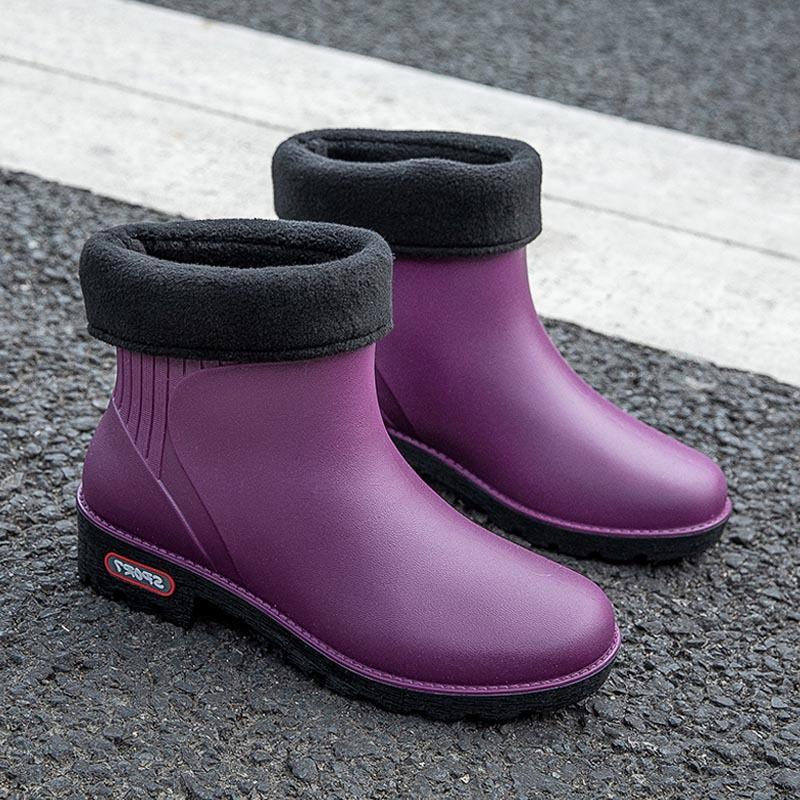 Rain Shoes Women's Short Tube Warm New Waterproof Shoes Rubber Shoes Four Seasons Students Versatile Fashion Non-slip Outside Rain Boots