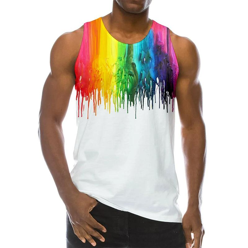 Colorful Abstract 3D Print Tank Tops Men's Streetwear Vest Oversized Sleeveless Tank Top Bodybuilding Fitness Gym Man Clothing