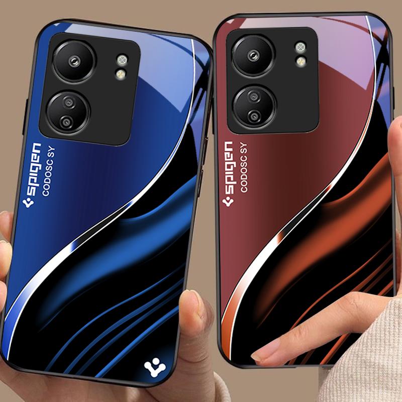 Tiefblaues Mode-Handycase aus schwarzem gehärtetem Glas für Xiaomi Redmi 13C Note13 12 Pro Plus 5G Note 9 13T Pro POCO X6 F5 F6
