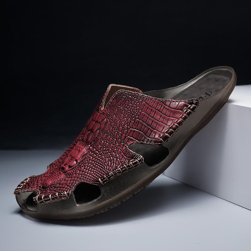 Summer Men's Slippers Fashion Crocodile Handmade Casual Slippers Indoor Bathroom Non Slip Designer Flip Flops Men Beach Sandals