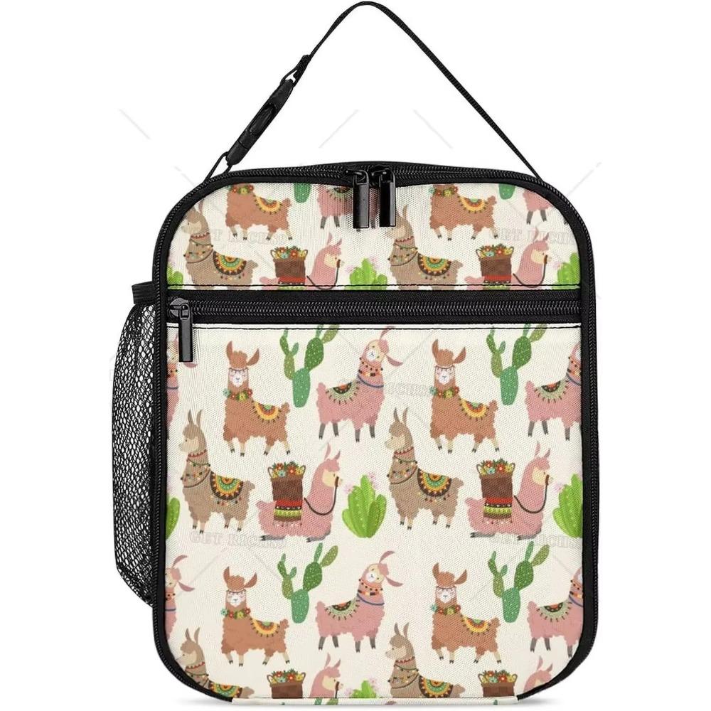 Llama Alpaca Insulated Lunch Bag for Kids Boys Girls Colorful Large Capacity Reusable Cooler Lunch Tote Bags for School Work