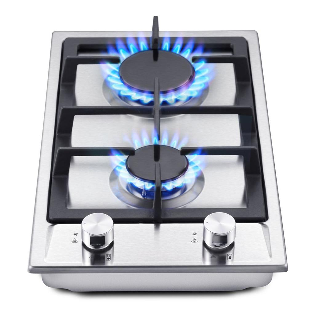 SNDOAS Stainless Steel Gas Cooktop, 2-Burner Gas Stove with Automatic Flame Protection, Compatible with Natural Gas and Propane