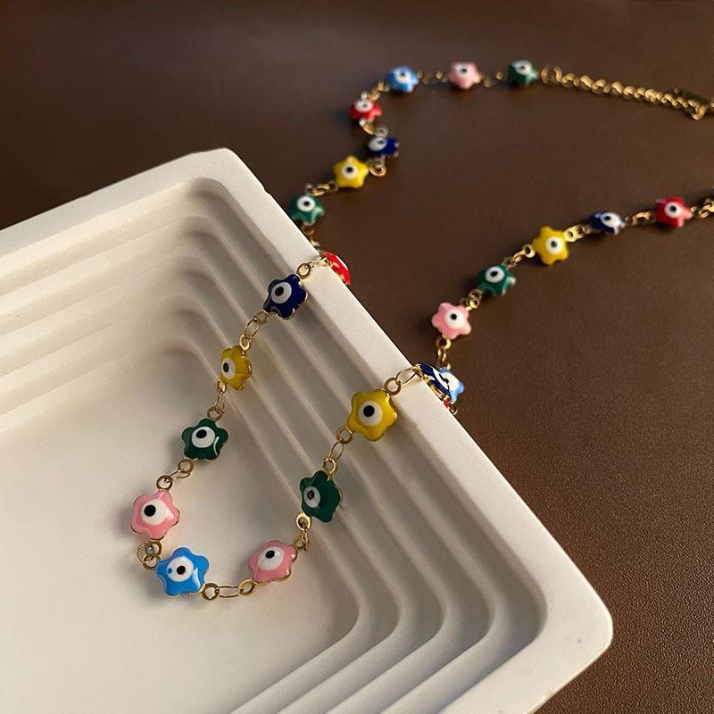 Gioielli da Donna Colorati Stile Dopamina Acciaio Titanio Leggero Lusso Catena per Clavicola e Bracciale