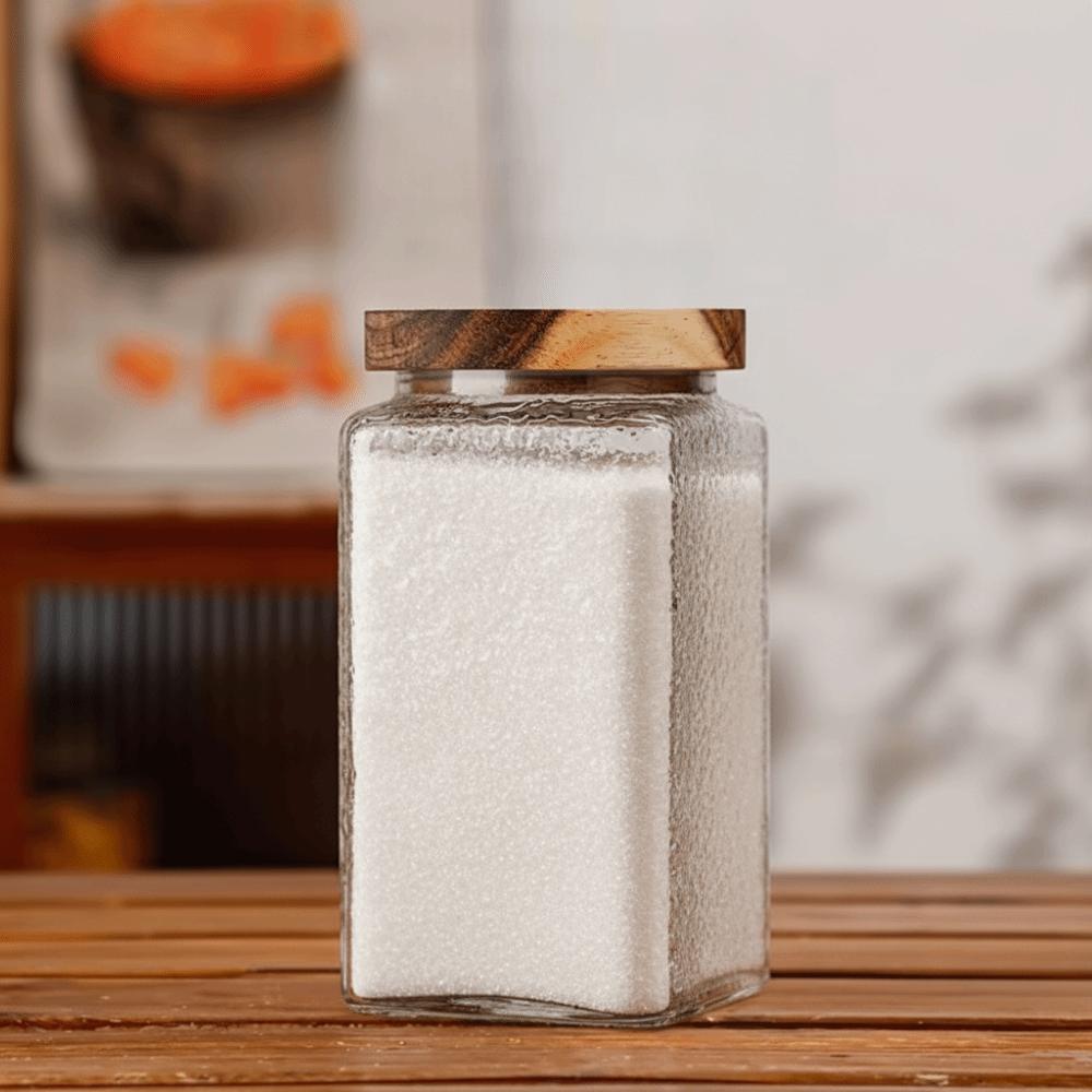 Square Kitchen Glass Bottle Wood Lid Grains Storage Box Household Kitchen Storage Container Candy