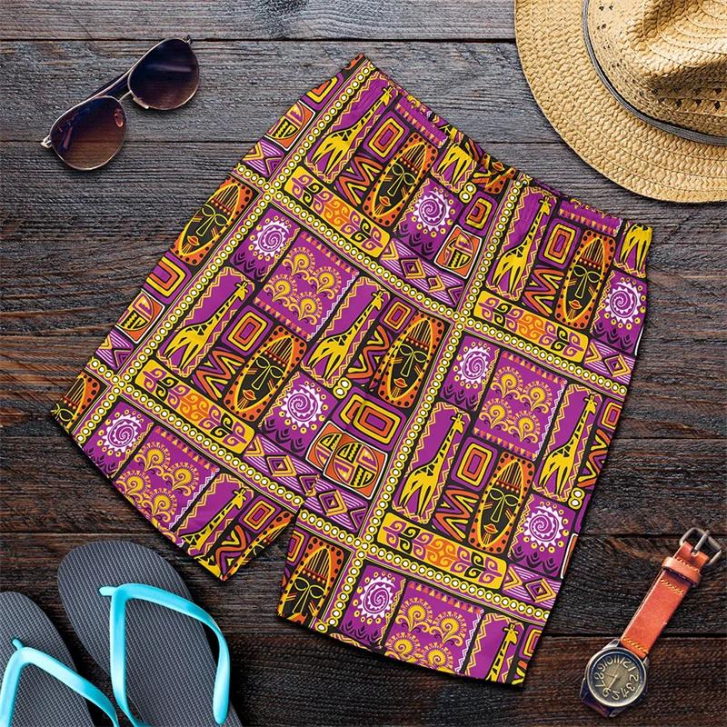 Impressão 3D Listra Étnica Africana Calções Curtos Masculino Feminino Padrão Exquisito Calções de Banho Verão Havaiano Oversized Shorts de Praia